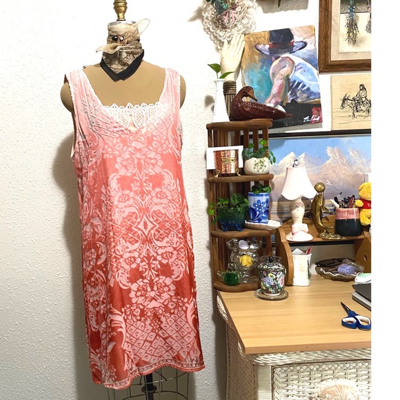 Sundance Dresses & Skirts - NWT Sundance Slip Dress Set Boho cottage Women Burnout Velvet Lace Coral large